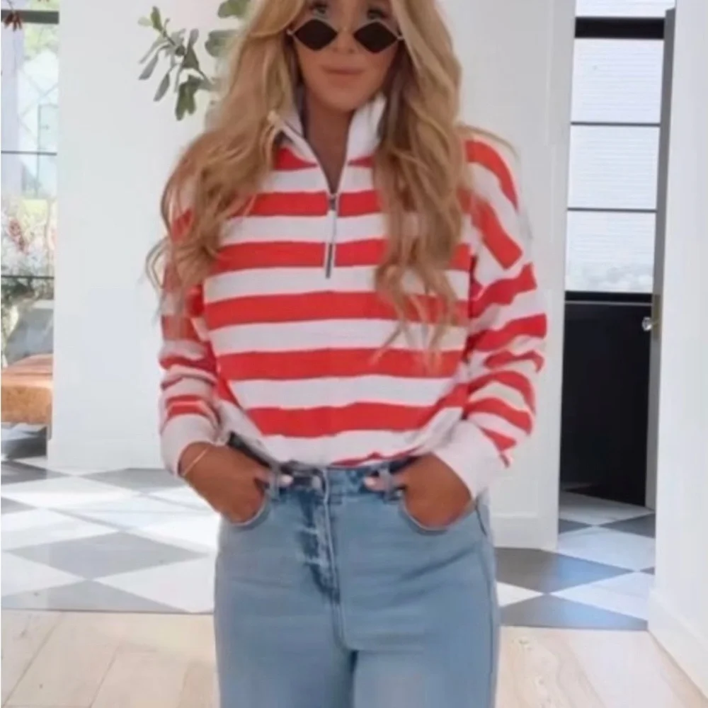 JoyLab Red and White Cropped Half Zip - Picture 5 of 7